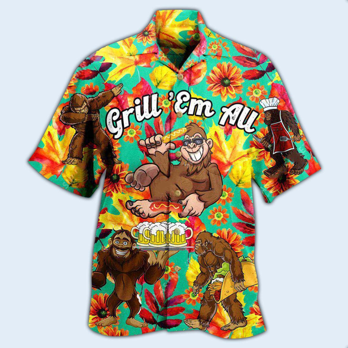Funny Food Grill Em Barbecue Hawaiian Shirt Design View For Casual Summer Styling