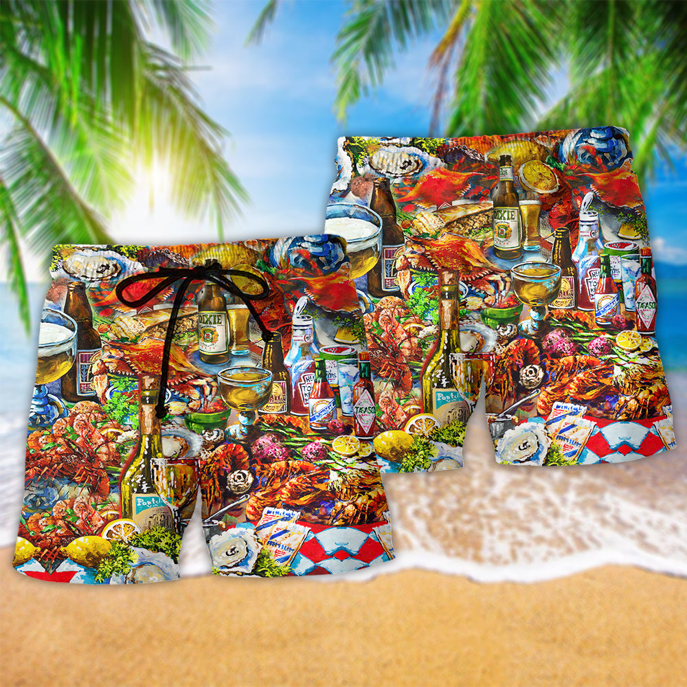 Seafood Diet Food Beach Shorts Pattern Detail For Outdoor Activities And Relaxed Holiday Style