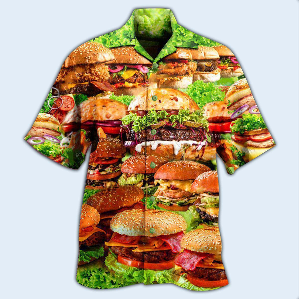 Food Good Mood Delicious Hamburger Hawaiian Shirt For Beach Parties And Weekend Getaways
