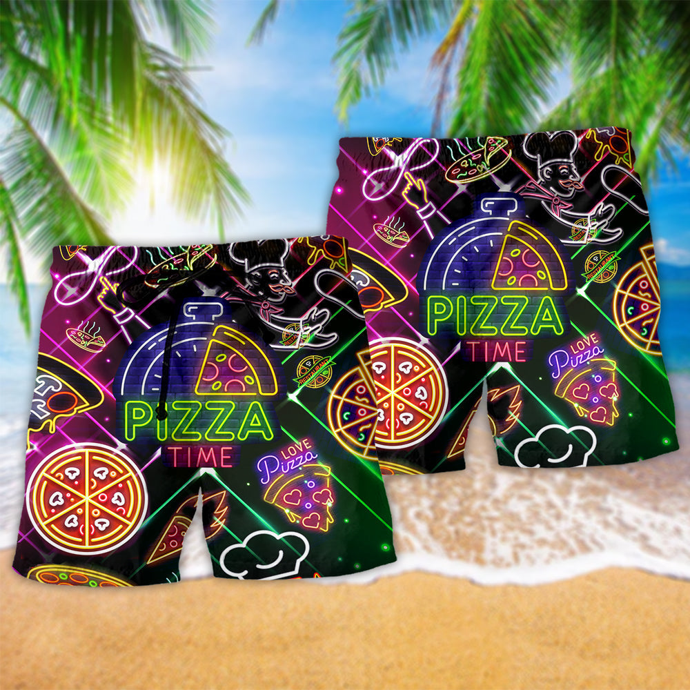Pizza Food Beach Shorts Pattern Detail For Weekend Travel And Comfortable Daily Wear
