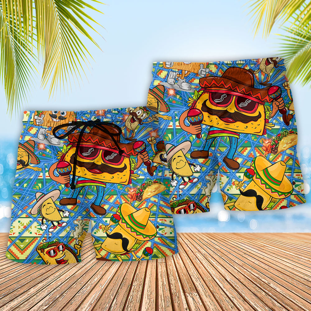 Playful Taco Beach Shorts Pattern Detail For Weekend Travel And Warm Weather Wardrobe