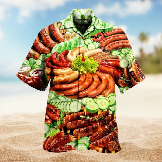 Hot Dog Hawaiian Shirt For Summer Vacation, Beach Travel, And Casual Wear