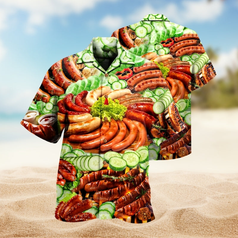 Hot Dog Hawaiian Shirt For Summer Vacation, Beach Travel, And Casual Wear