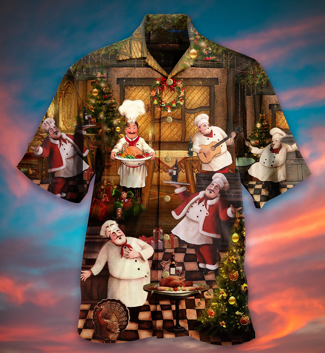 Festive Chef Food Christmas Hawaiian Shirt Design Detail For Sunny Adventures And Casual Wear