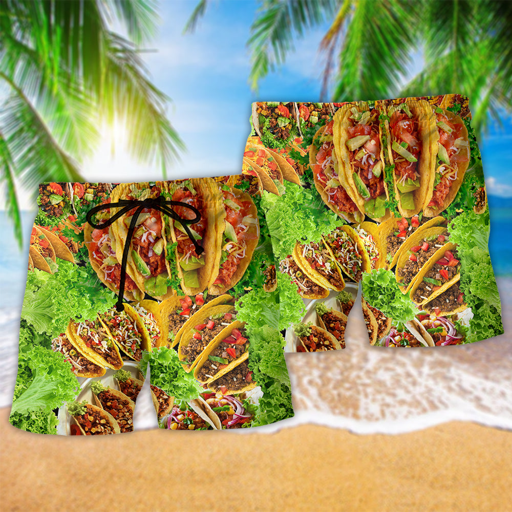 Food More Tacos Porfavor Hawaiian Print Beach Shorts For Sunny Outdoor Celebrations