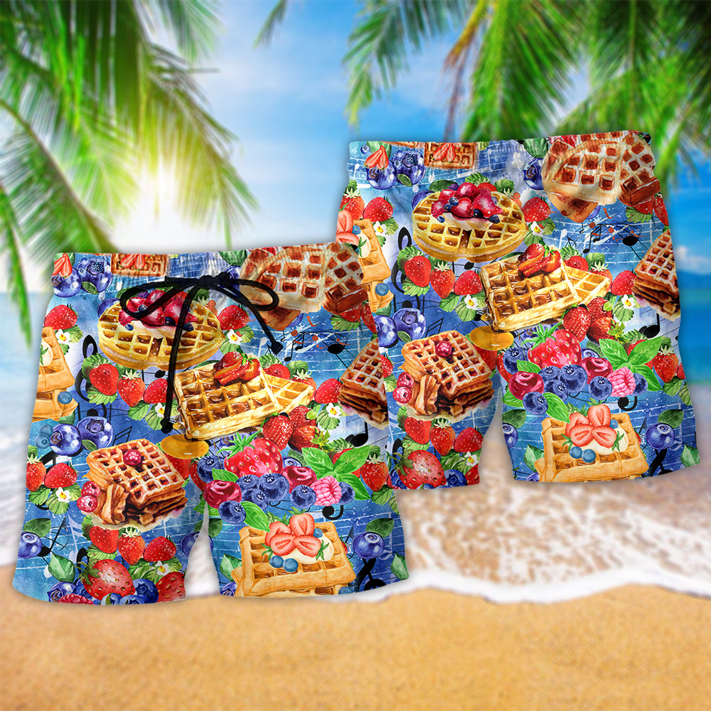 Pancake Strawberry Blueberry Food Beach Shorts Pattern Detail For Relaxed Weekends And Casual Outdoor Comfort