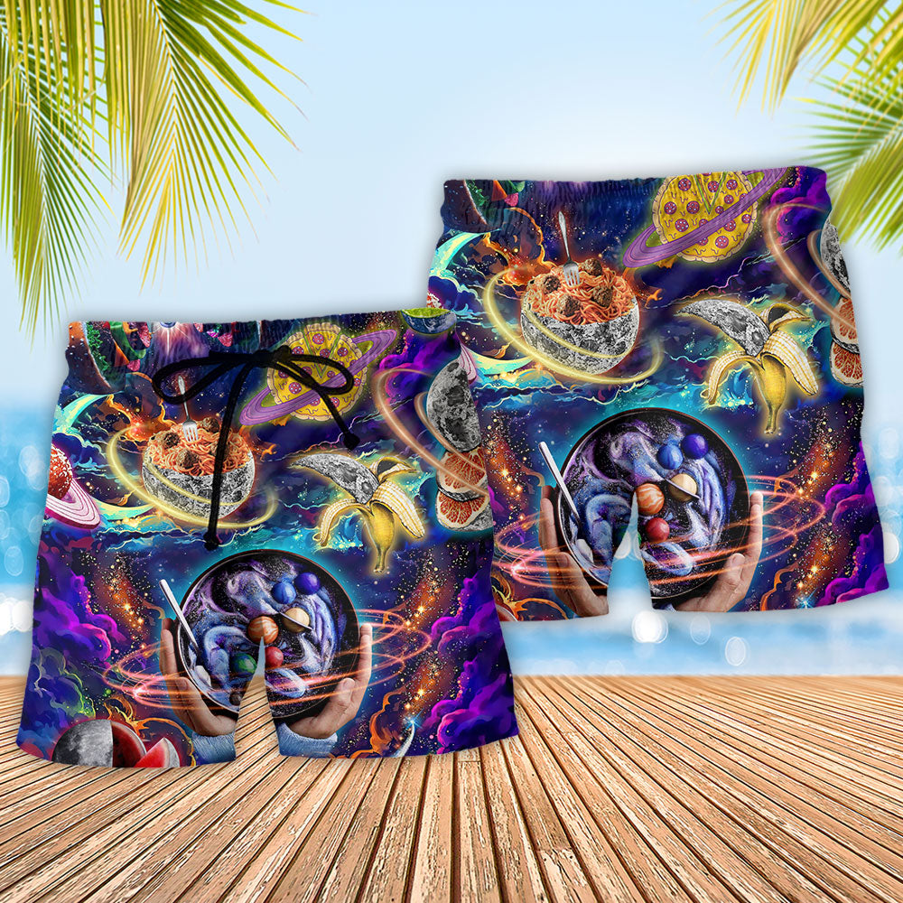 Galaxy Food Beach Shorts Pattern Detail For Poolside Fun And Easy Warm Weather Wear