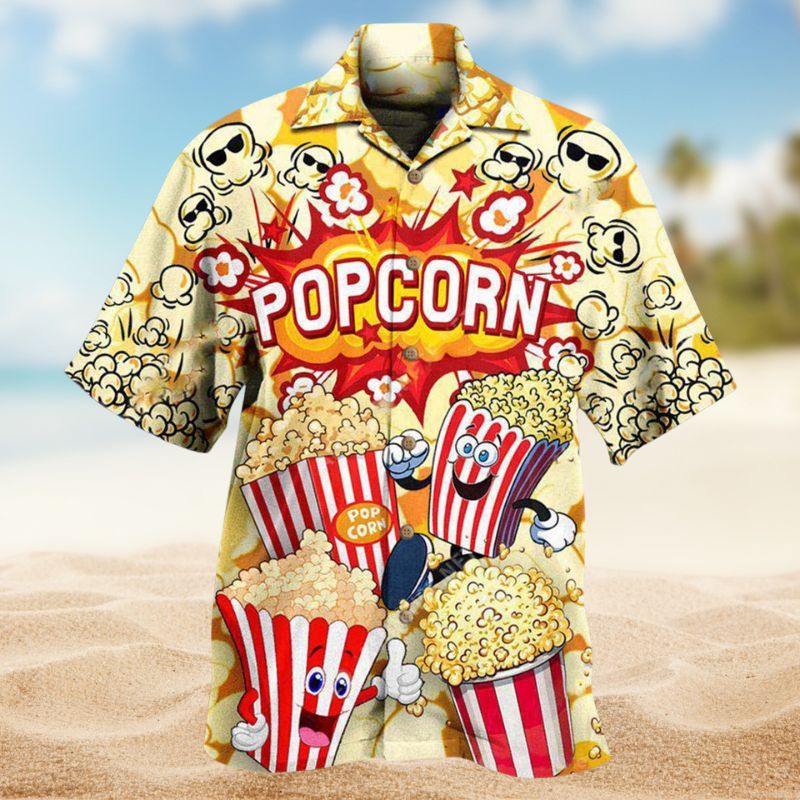Popcorn Food Humor Hawaiian Shirt For Coastal Travel, Casual Events, And Comfortable Summer Wear