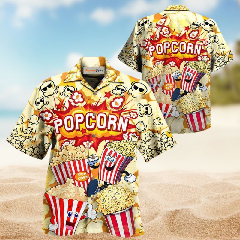 Popcorn Food Humor Hawaiian Shirt For Coastal Travel, Casual Events, And Comfortable Summer Wear
