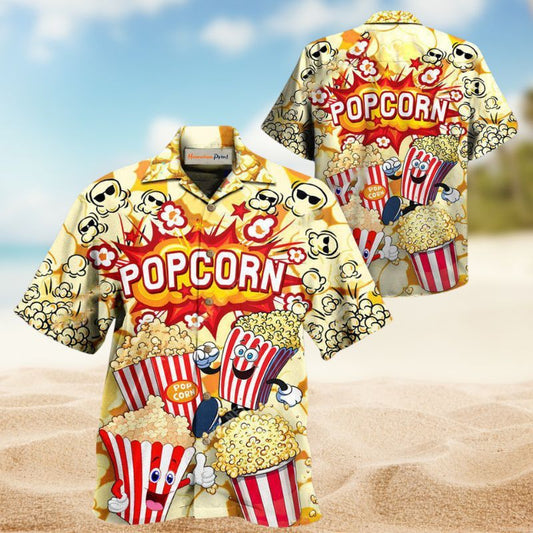 Popcorn Food Humor Hawaiian Shirt For Coastal Travel, Casual Events, And Comfortable Summer Wear