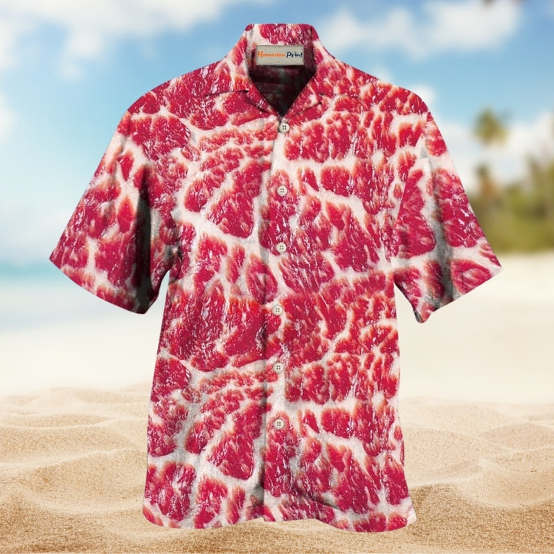 Barbecue Meat Pattern Hawaiian Shirt For Summer Parties Resort Vacations And Casual Beach Gatherings