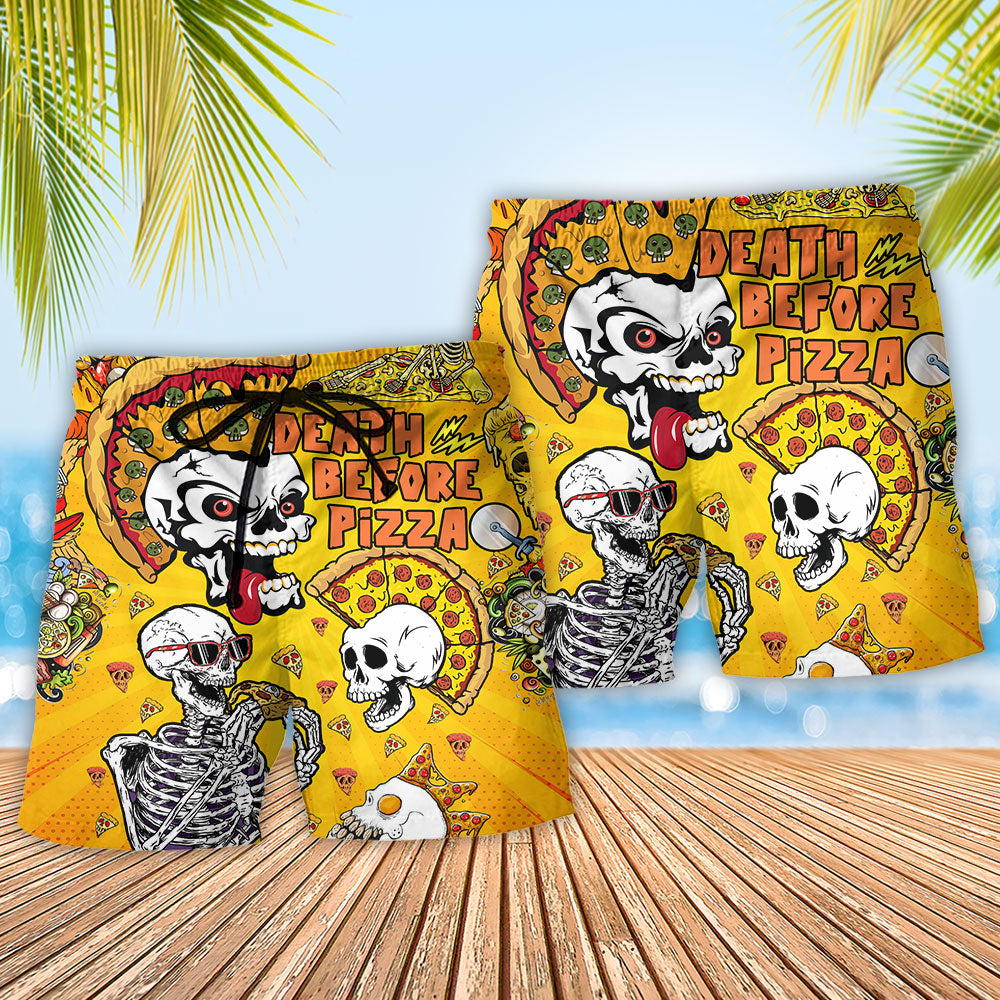 Skull Pizza Beach Shorts Pattern Detail For Warm Weather Comfort And Bright Summer Outfits