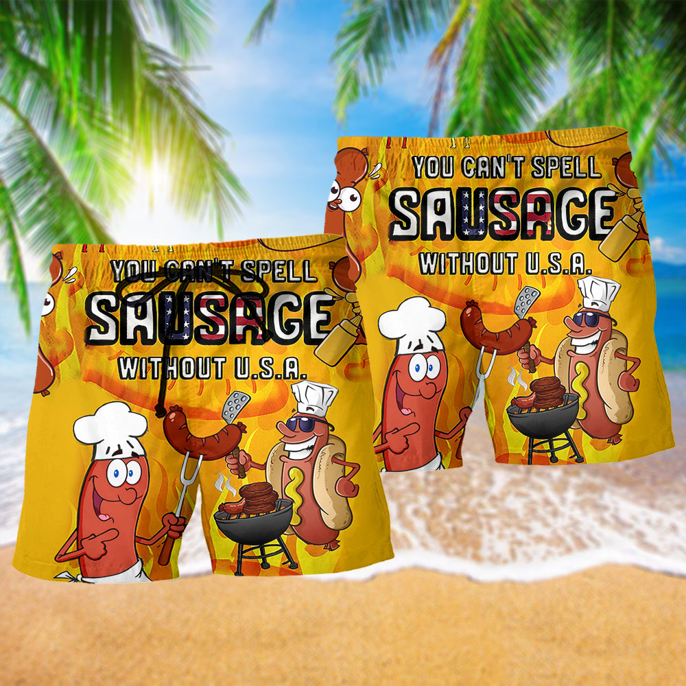 Food Sausage Americana Beach Shorts Pattern Detail For Coastal Travel And Lightweight Summer Style