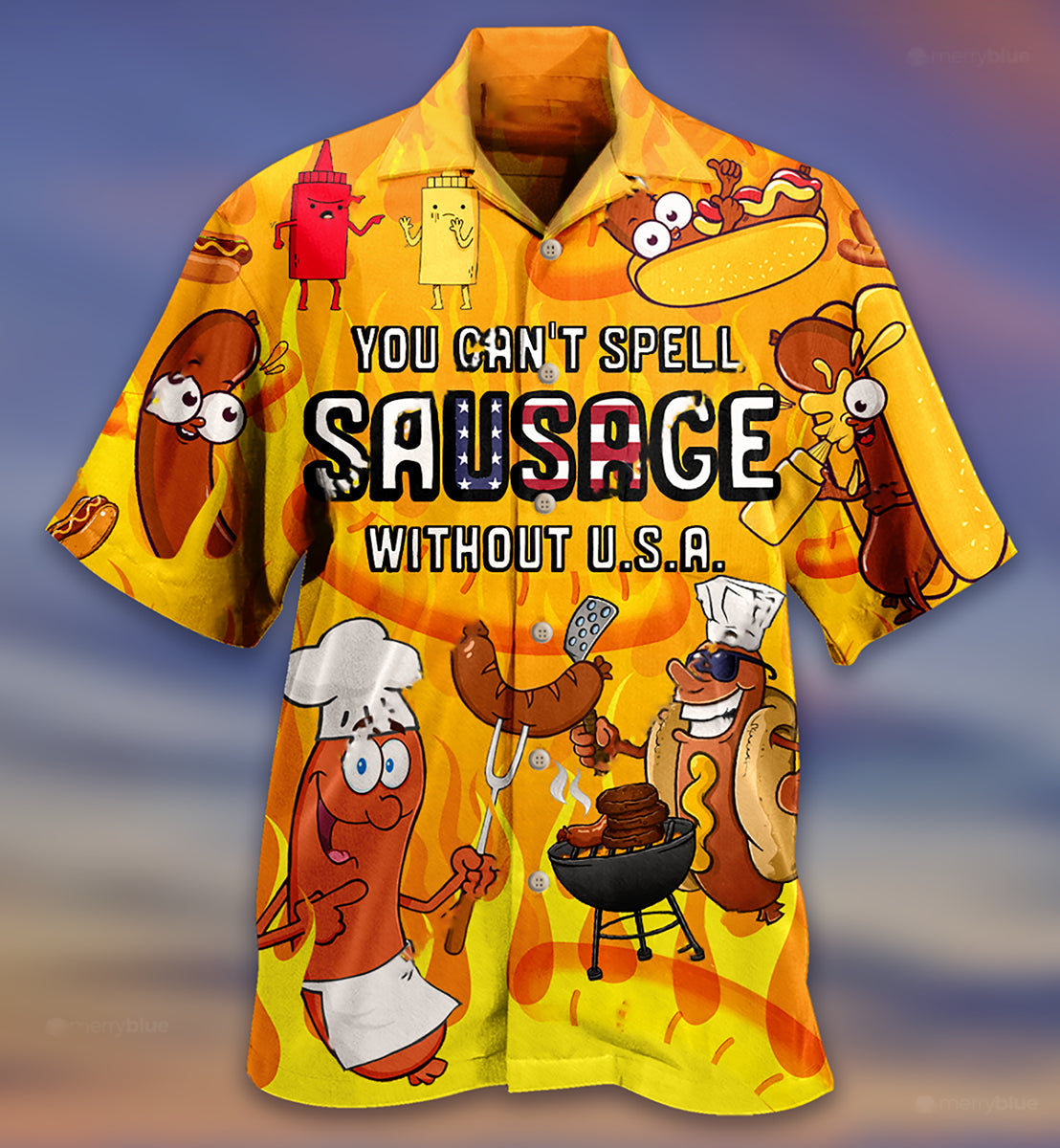 Funny Food Spell Sausage Without USA Hawaiian Shirt For Poolside Relaxation And Sunny Getaways