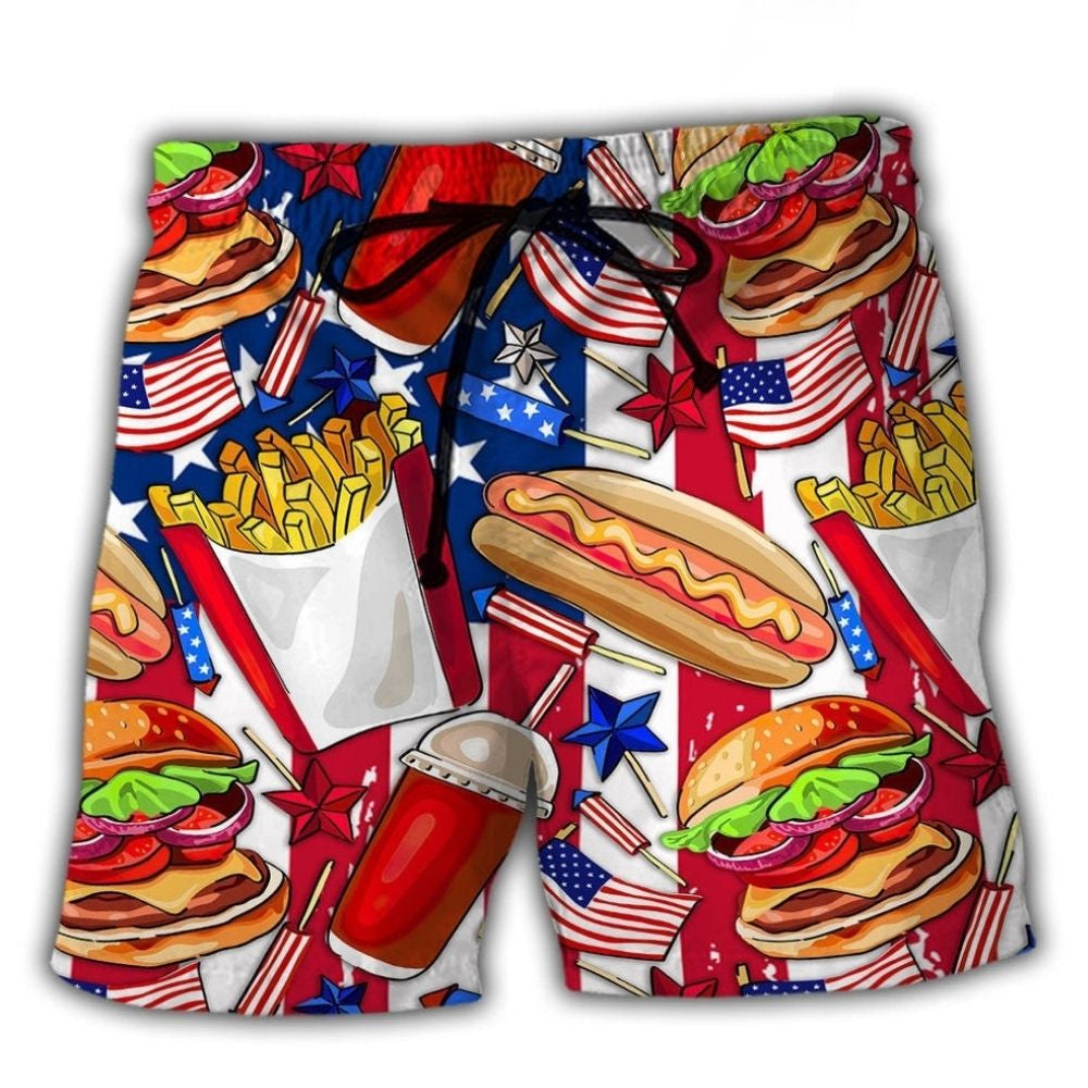 Food USA Independence Day Star Beach Shorts For Tropical Getaways And Weekend Adventures