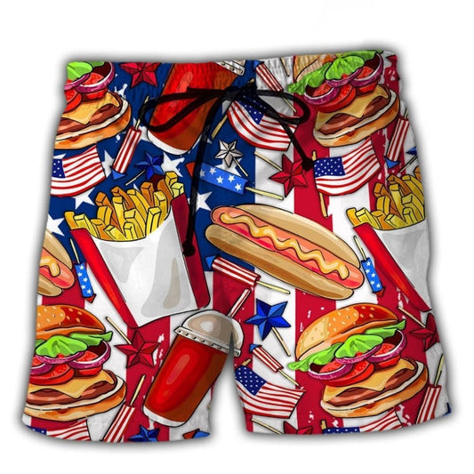Food USA Independence Day Star Beach Shorts For Tropical Getaways And Weekend Adventures