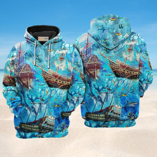Forgotten Ships Underwater Treasure Hoodie For Casual Street Style Travel And Daily Comfort