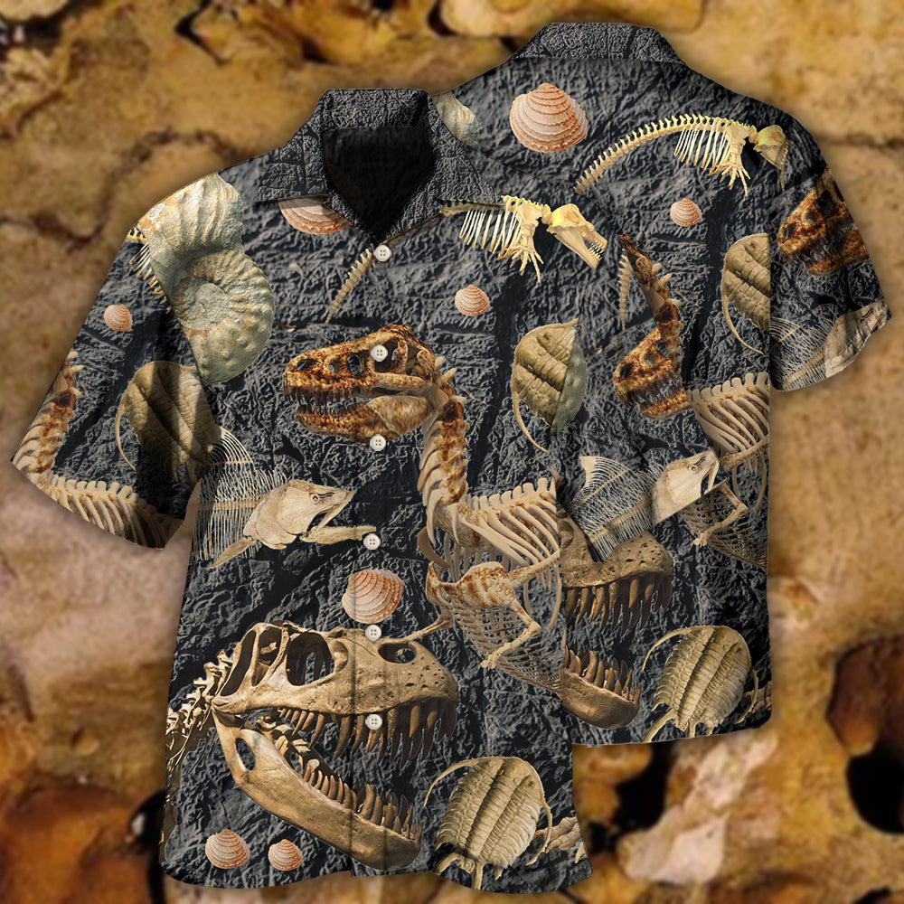 Fossils Dinosaur Collection Hawaiian Shirt For Coastal Travel, Casual Events, And Comfortable Summer Wear