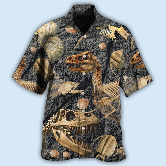 Fossils Dinosaur Collection Hawaiian Shirt For Coastal Travel, Casual Events, And Comfortable Summer Wear