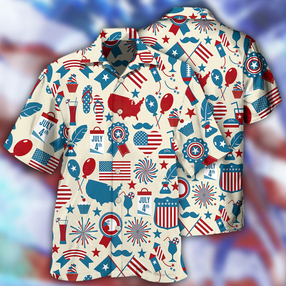Patriotic Fourth July Symbol Pattern Hawaiian Shirt For Summer Celebrations, Resort Days, And Relaxed Everyday Wear