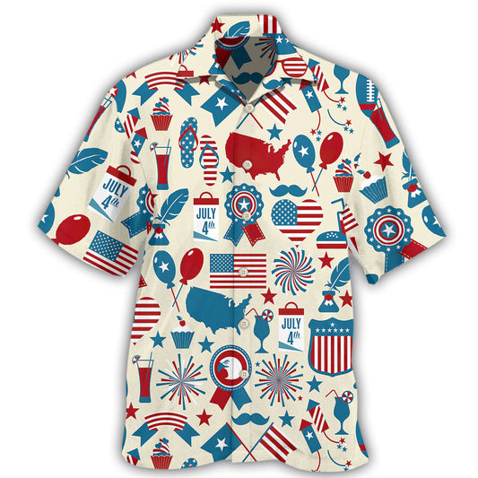 Patriotic Fourth July Symbol Pattern Hawaiian Shirt For Summer Celebrations, Resort Days, And Relaxed Everyday Wear