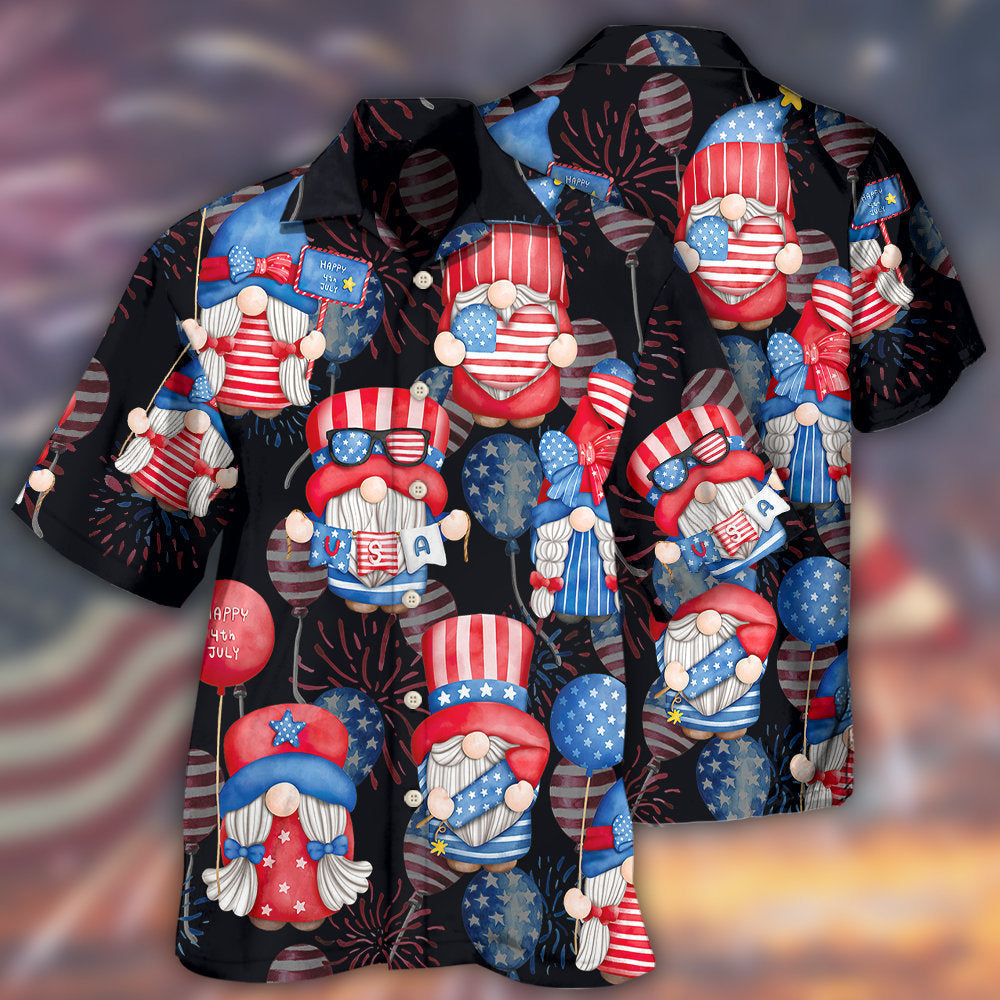 Patriotic Garden Gnome Hawaiian Shirt With All Over Print For Vacation Parties Beach Outings And Relaxed Daily Wear