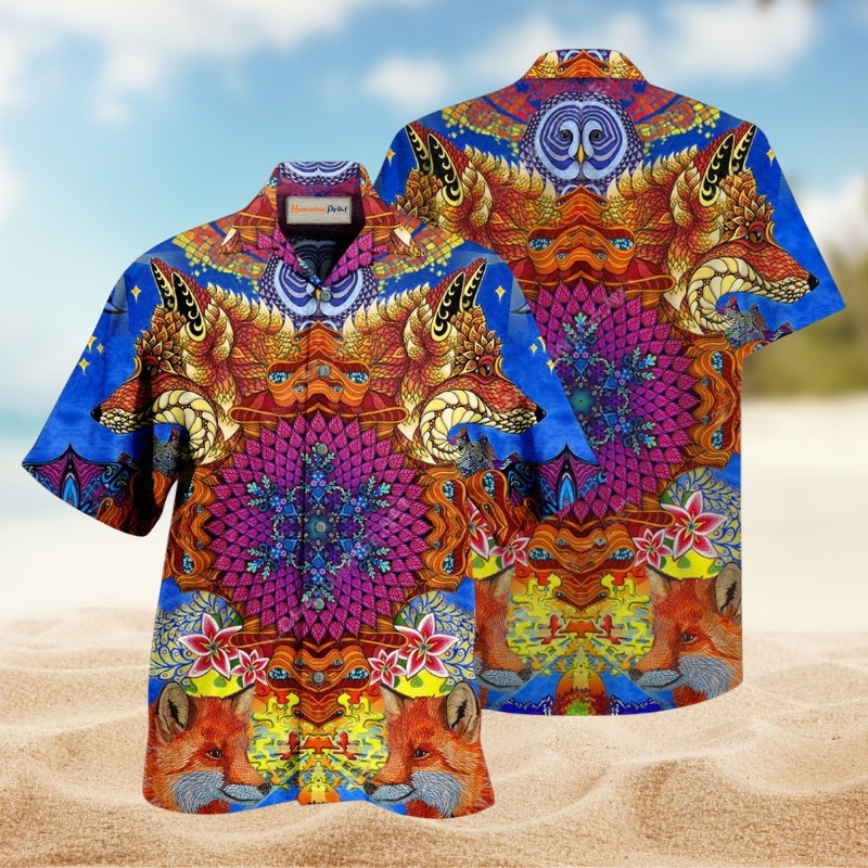 Fox Awesome Color Mix Hawaiian Shirt For Beach Holidays Wildlife Lovers And Distinctive Summer Style