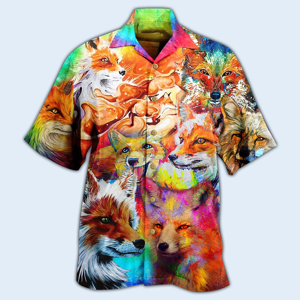 Artistic Fox Hawaiian Shirt With All Over Print For Tropical Travel Beach Gatherings And Comfortable Wear