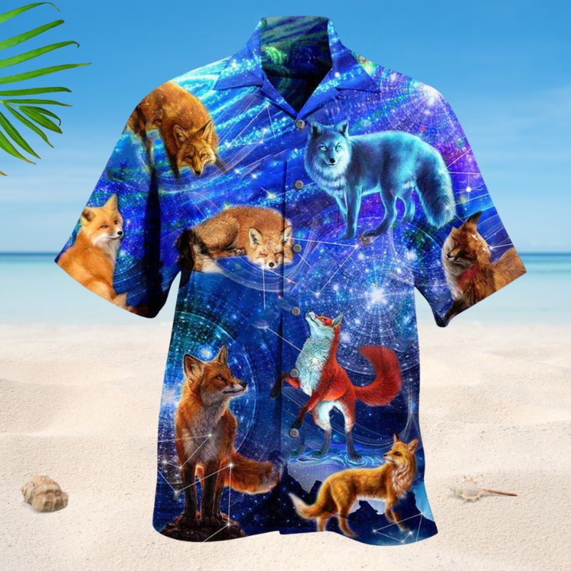 Fox Flying Through The Galaxy Hawaiian Shirt For Summer Vacation Beach Travel And Relaxed Casual Wear