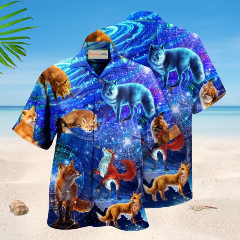 Fox Flying Through The Galaxy Hawaiian Shirt For Summer Vacation Beach Travel And Relaxed Casual Wear