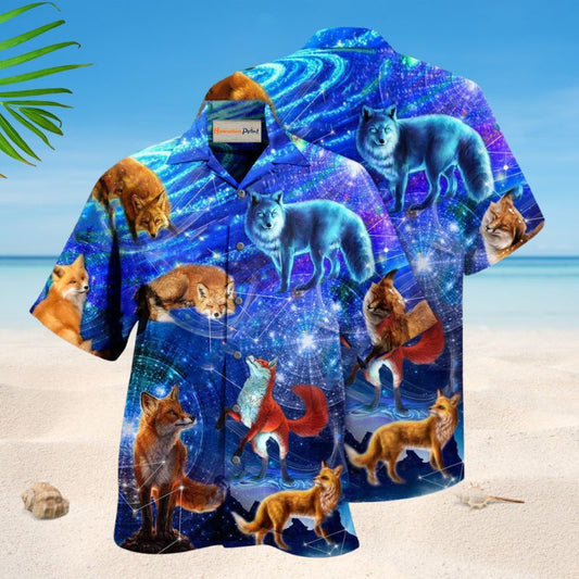 Fox Flying Through The Galaxy Hawaiian Shirt For Summer Vacation Beach Travel And Relaxed Casual Wear