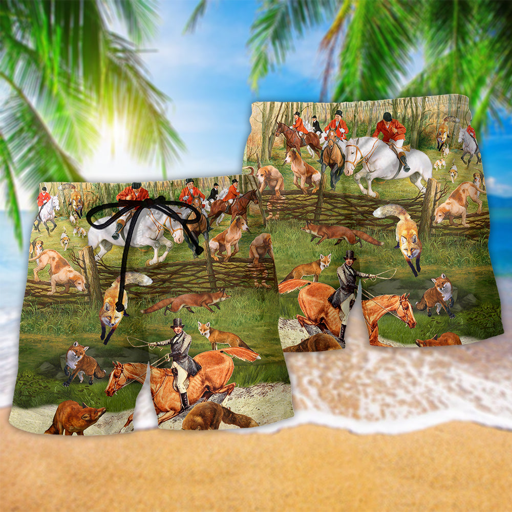 Fox Hunting Weekend Beach Shorts Pattern Detail For Warm Weather Comfort And Weekend Casual Style