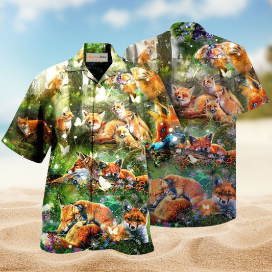 Fox Into Spring Hawaiian Shirt For Coastal Adventures Outdoor Gatherings And Casual Warm Weather Wear