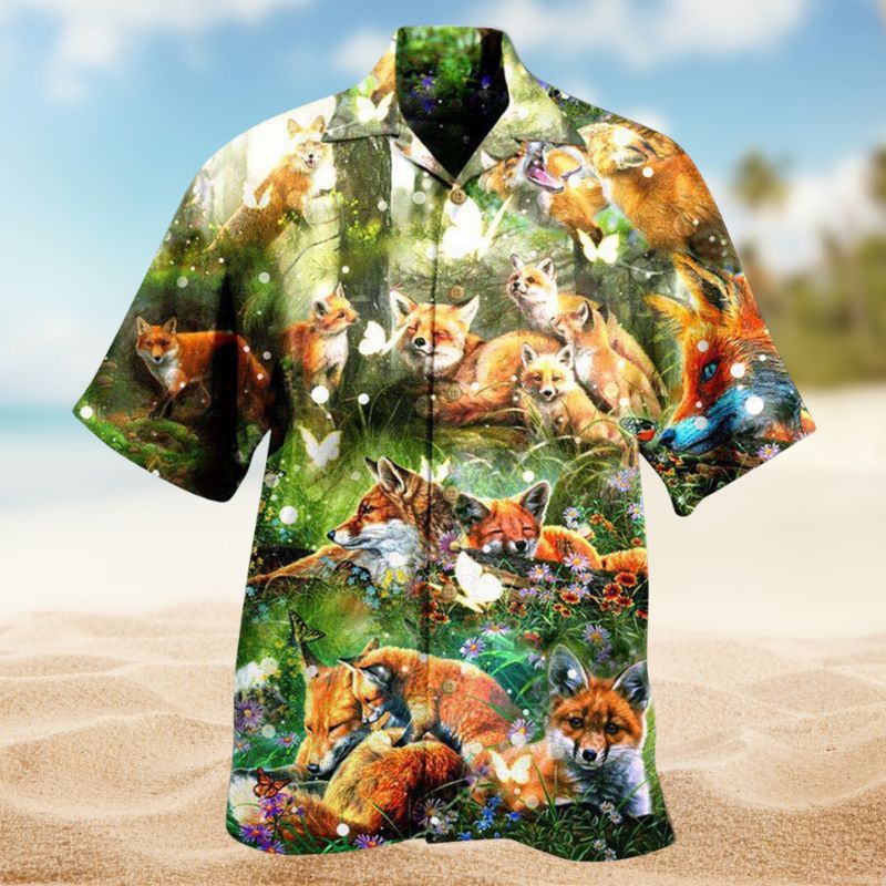 Fox Into Spring Hawaiian Shirt For Coastal Adventures Outdoor Gatherings And Casual Warm Weather Wear