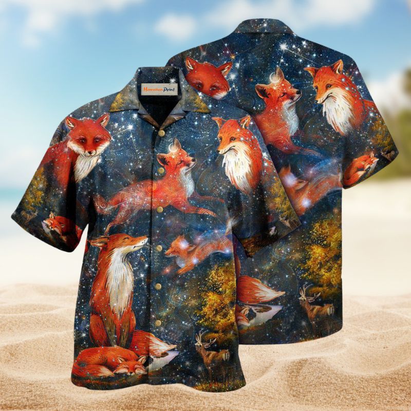 Fox Starlight Hawaiian Shirt For Beach Days, Summer Outings, And Thoughtful Gift Giving