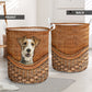 Fox Terrier Dog Rattan Texture Laundry Basket For Room Home Organizer