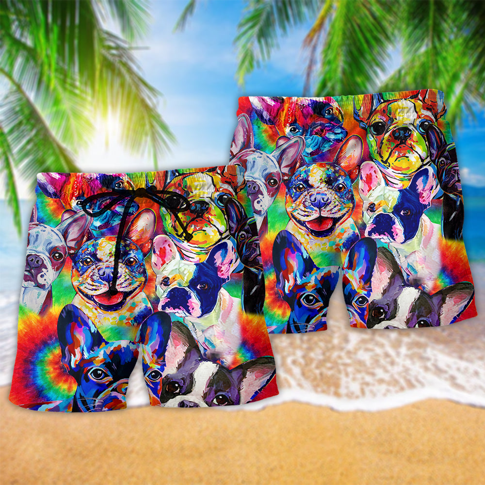 French Bulldog Loyalty Beach Shorts Pattern Detail For Resort Wear And Relaxed Holiday Style
