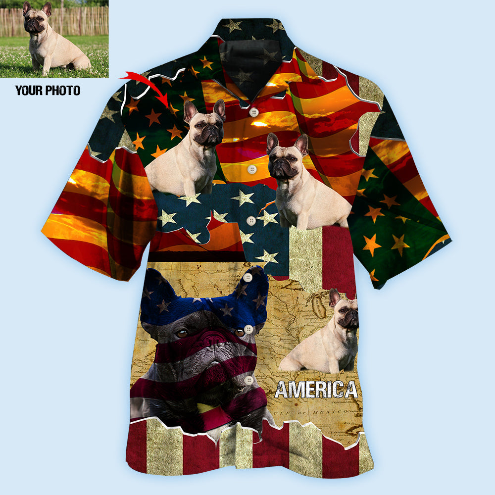 French Bulldog American Sunset Custom Photo Hawaiian Shirt Pattern View For Lightweight Everyday Style