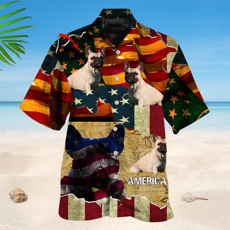 American French Bulldog Sunset Photo Hawaiian Shirt For Island Vacations, Resort Wear, And Relaxed Seasonal Style