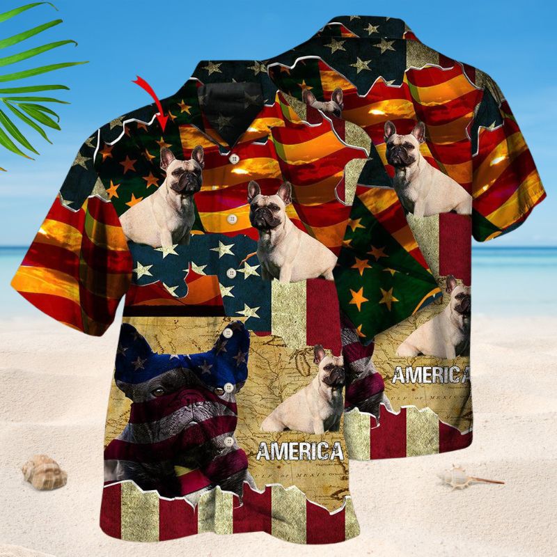 American French Bulldog Sunset Photo Hawaiian Shirt For Island Vacations, Resort Wear, And Relaxed Seasonal Style