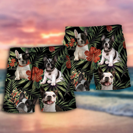 French Bulldog Tropical Floral Beach Shorts Design Detail For Casual Warm Weather Outfits