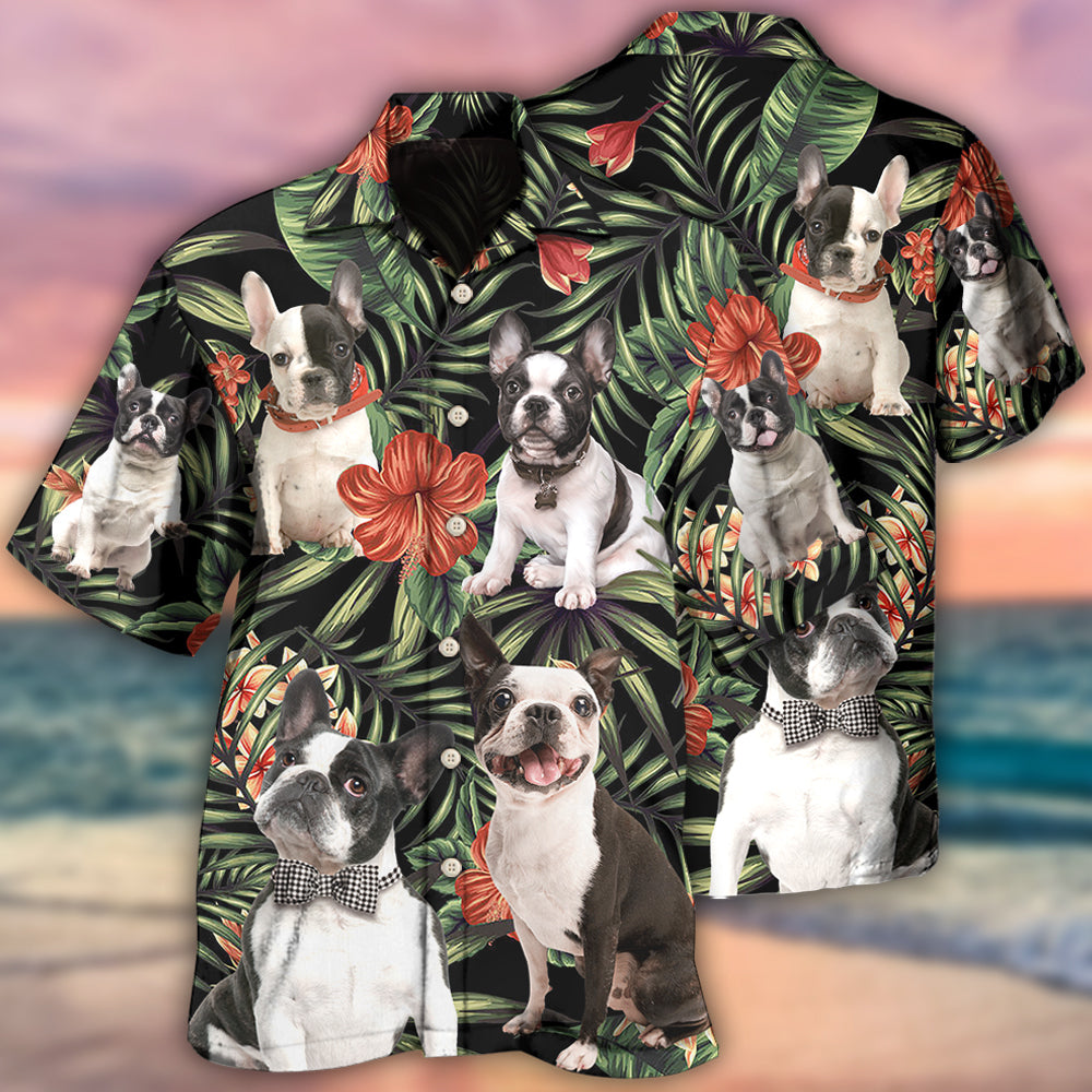 Tropical French Bulldog Hawaiian Shirt For Coastal Travel, Casual Events, And Comfortable Summer Wear