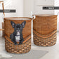 French Bulldog Rattan Texture Laundry Basket For Room Home Organizer