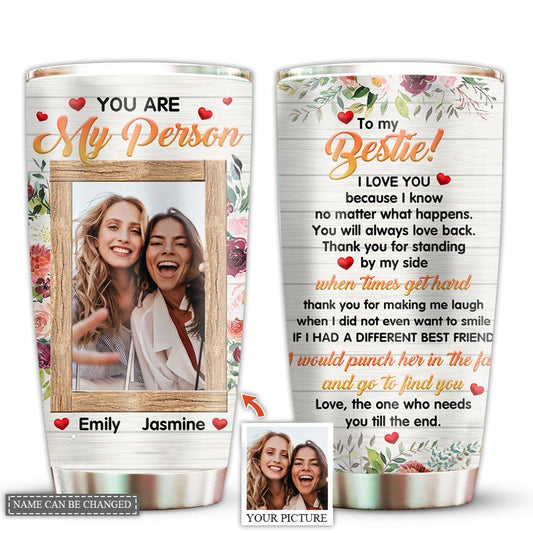 Bestie Floral Friends Custom Photo 20 Oz Tumbler For Coffee Travel And Daily Drinks