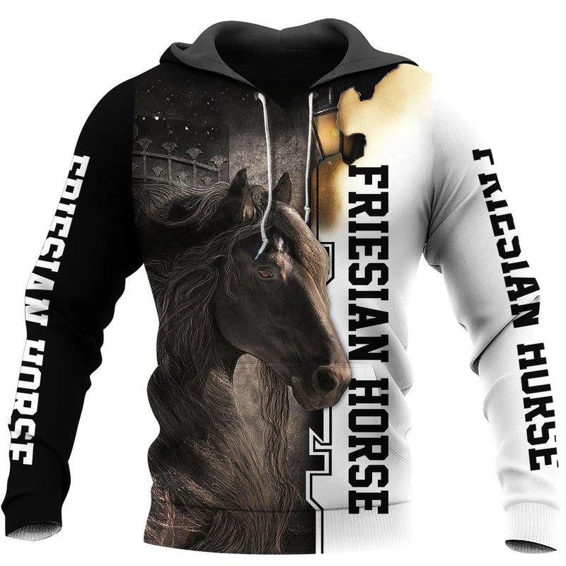 Friesian Love Horse Hoodie For Country Outings Travel Days And Relaxed Streetwear