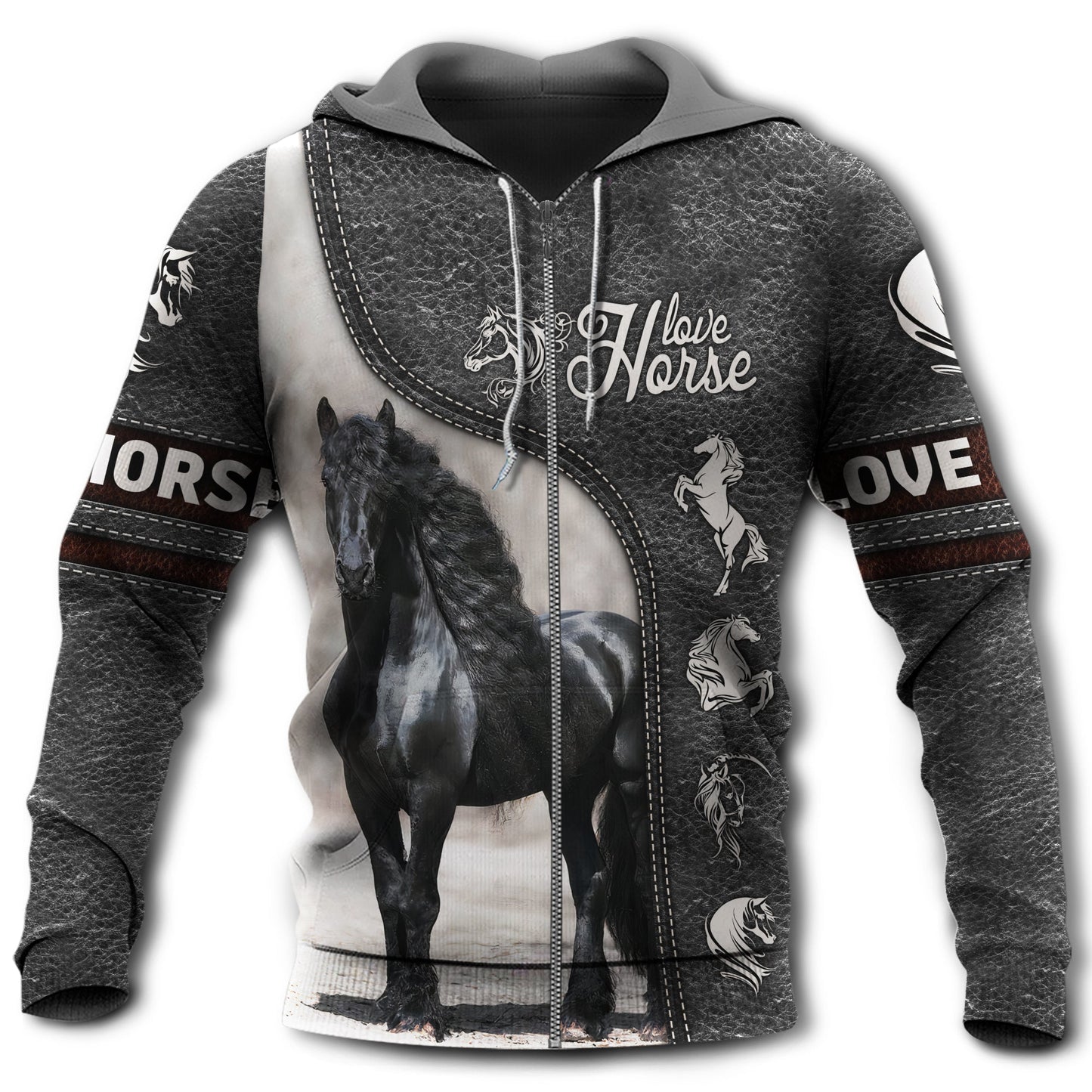 Black Elegant Friesian Horse Hoodie For Country Outings Travel Days And Relaxed Streetwear