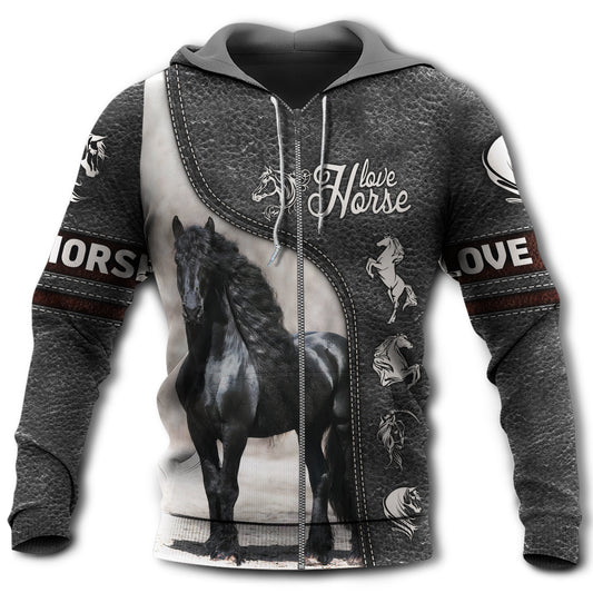 Black Elegant Friesian Horse Hoodie For Country Outings Travel Days And Relaxed Streetwear