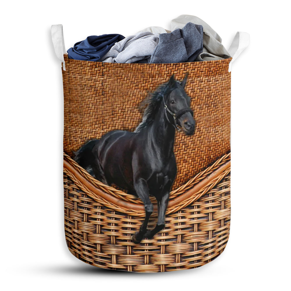 Horse Frisian Horse Rattan Texture Laundry Basket For Bathroom Bedroom Storage