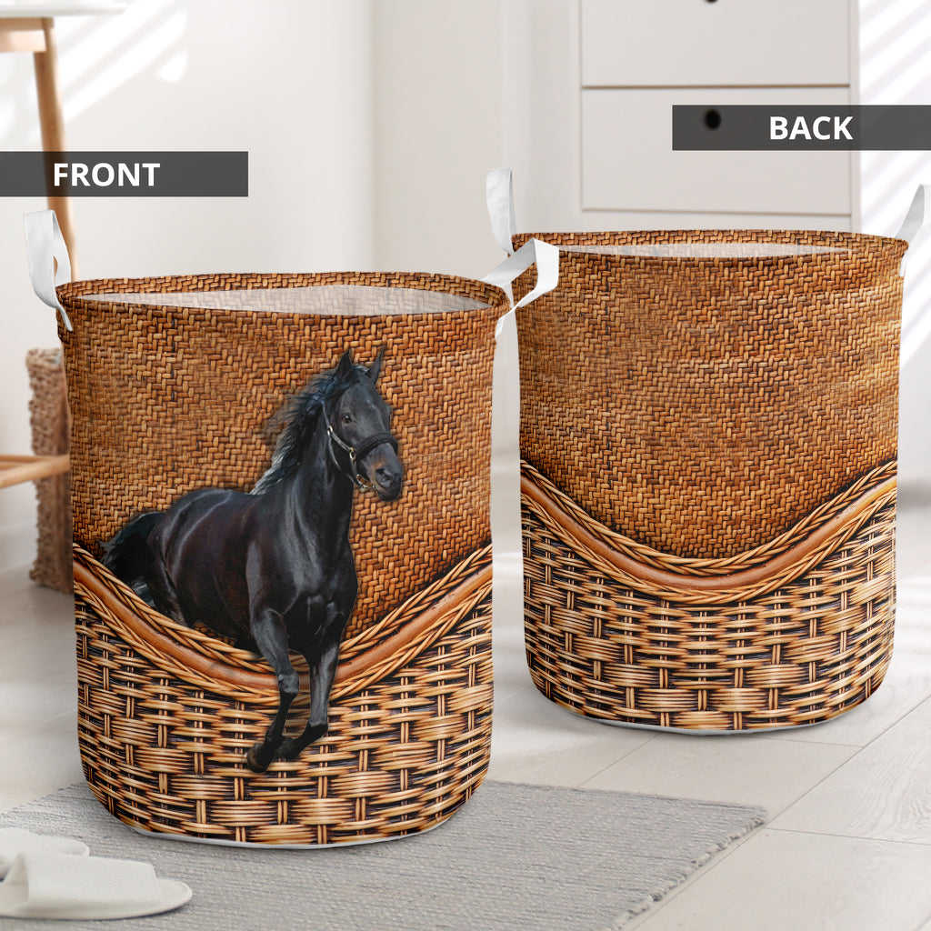Horse Frisian Horse Rattan Texture Laundry Basket For Room Home Organizer