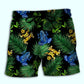 Frog Green Tropical Leaf Print Beach Shorts Design Detail For Resort And Beach Day Style